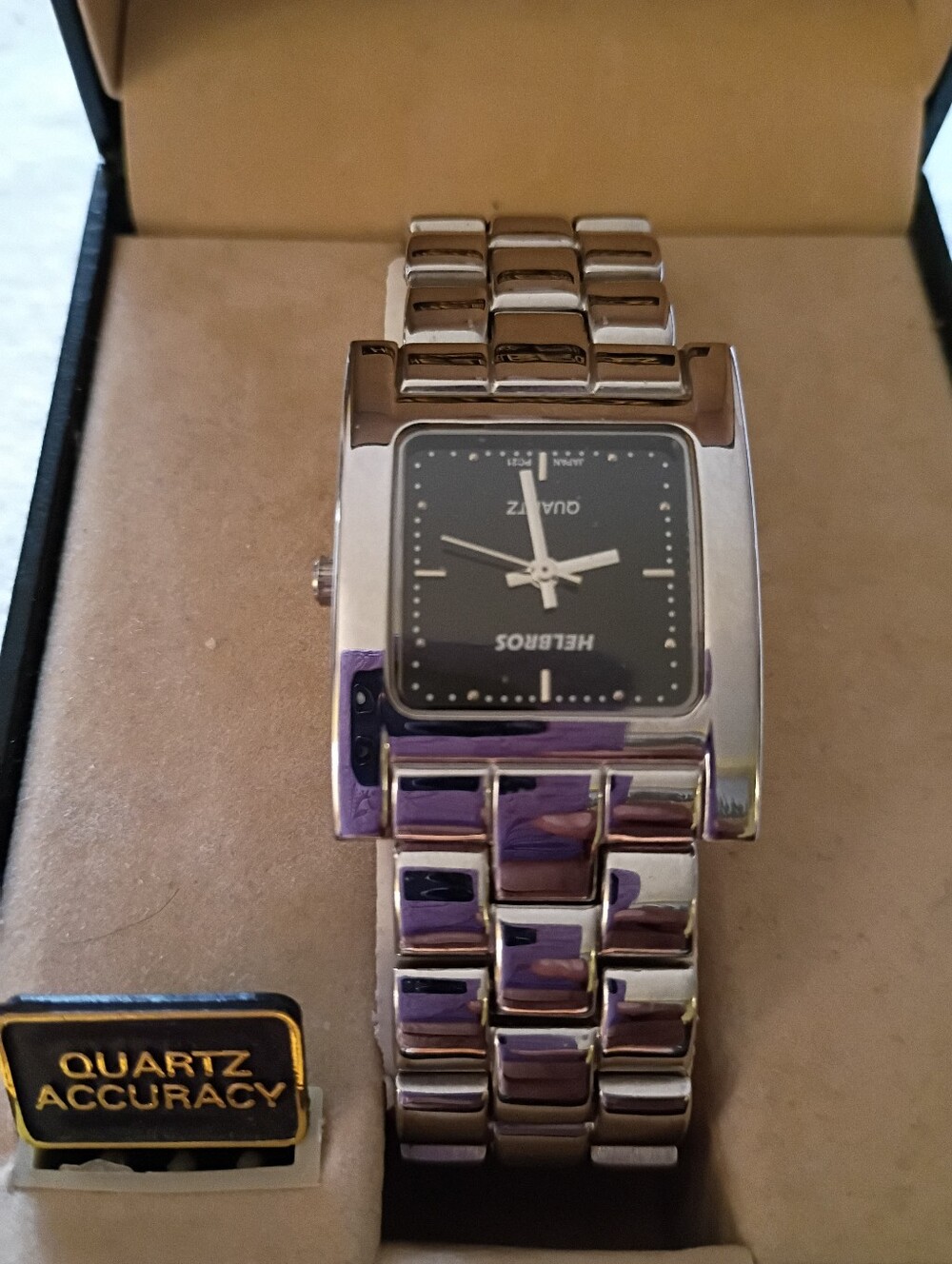 Men’s Silver-Tone Helbros 8364  Quartz Bracelet Watch Japanese Mvmt Black Dial